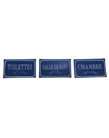 set 3 plaques bleu chambre toilette salle de bain