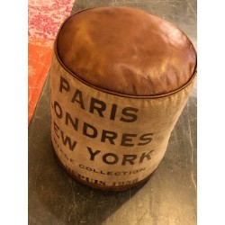 pouf cuir et tissu