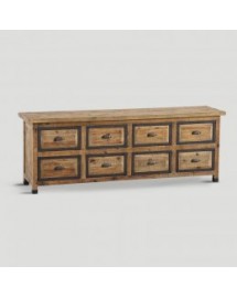 meuble bois naturel 8 tiroirs 215x77x50